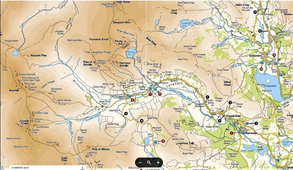 Map of Langdale guidebook area.